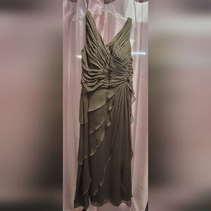 Brown Asymmetrical Ruched Sweetheart Gown